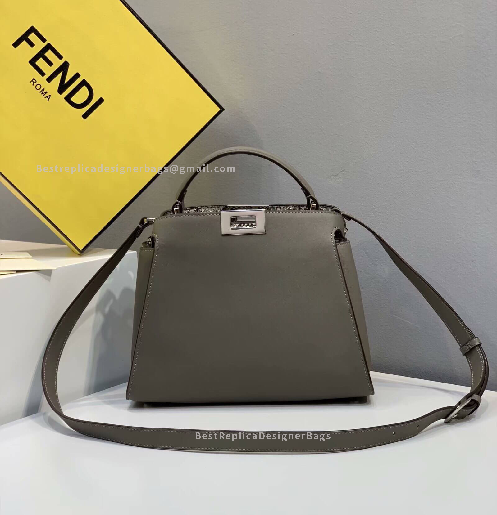 Fendi Peekaboo Iconic Essentially Leather Grey Bag 302